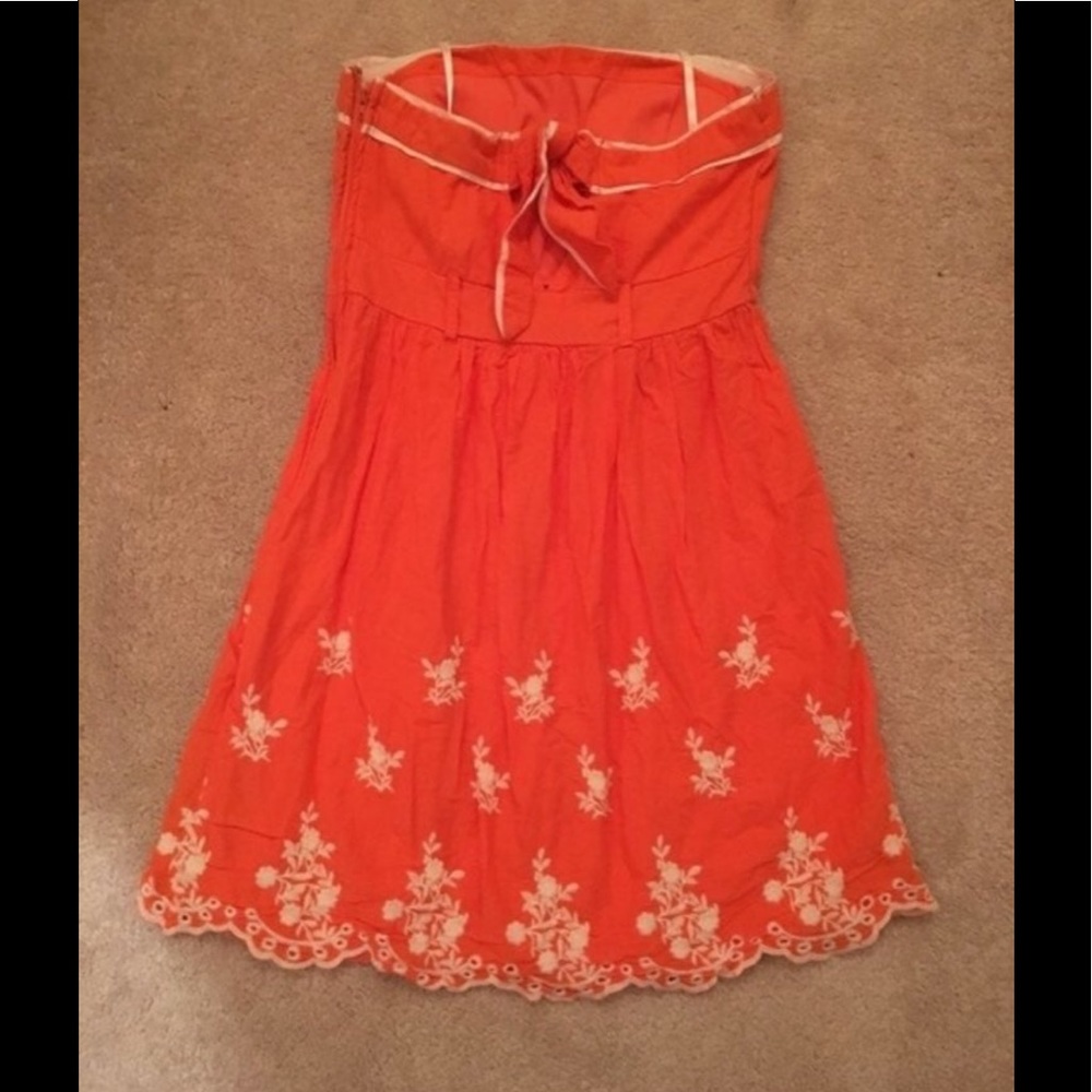 Orange Floral Embroidered Strapless Mini Dress Size XS Adult / 7 Juniors - Picture 3 of 5